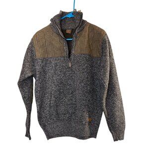 USICON Men's Quilted Knit Sweater - Half-Zip Pullover - Size M - Brown/Gray